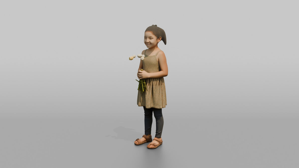 Daughter Holding A Handful Of Picked Flowers - 3D character model, view 4