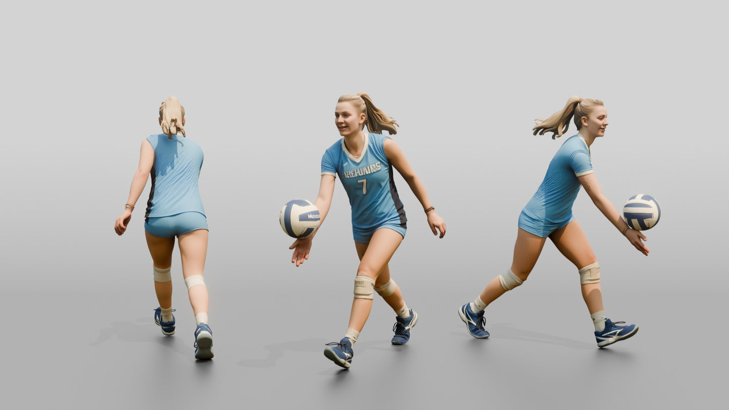 Caucasian Female Volleyball Player in Light Blue Kit