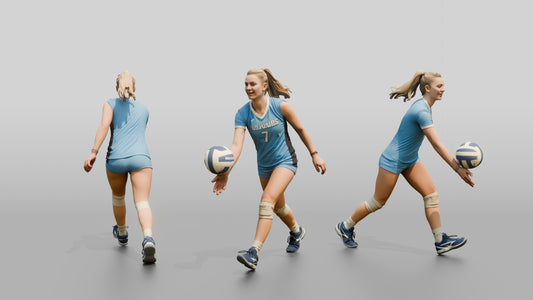 Caucasian Female Volleyball Player in Light Blue Kit
