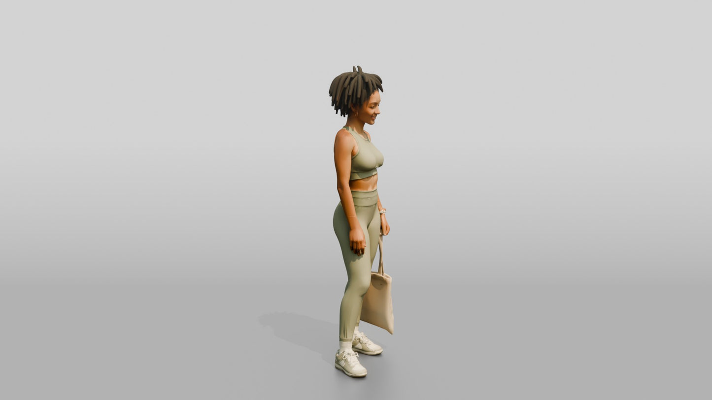African-American Woman in Athleisure Set with Shopping Bag