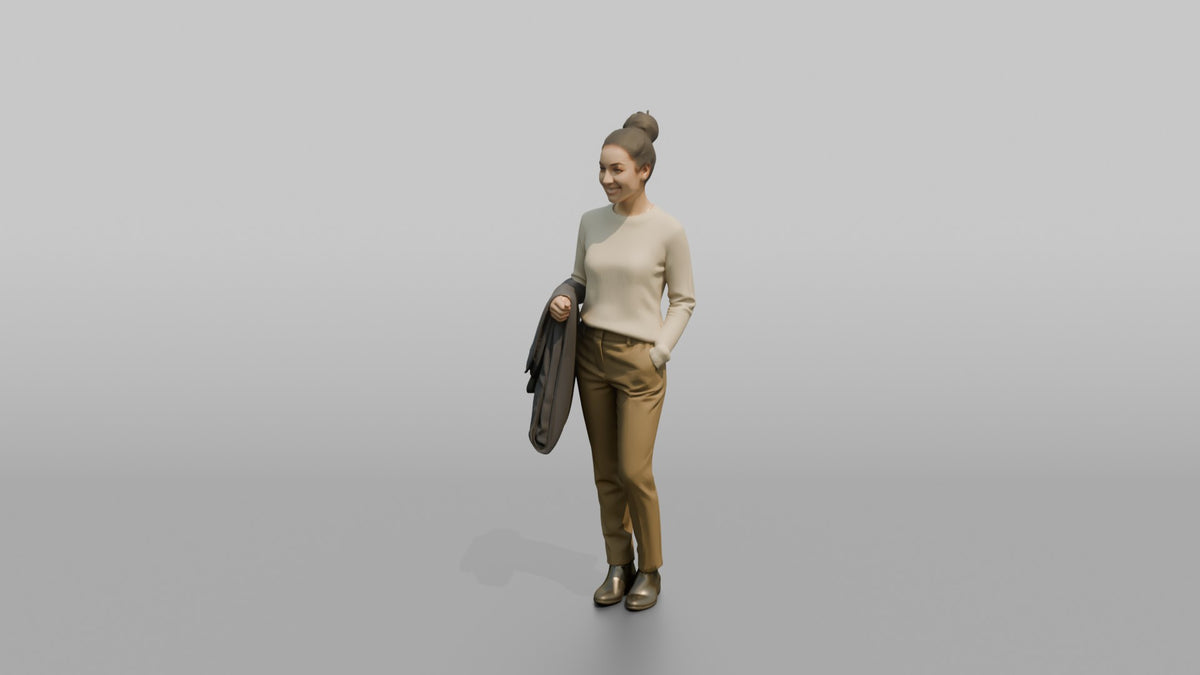 Woman Customer Carrying A Garment Bag Over One Arm - 3D character model, view 4