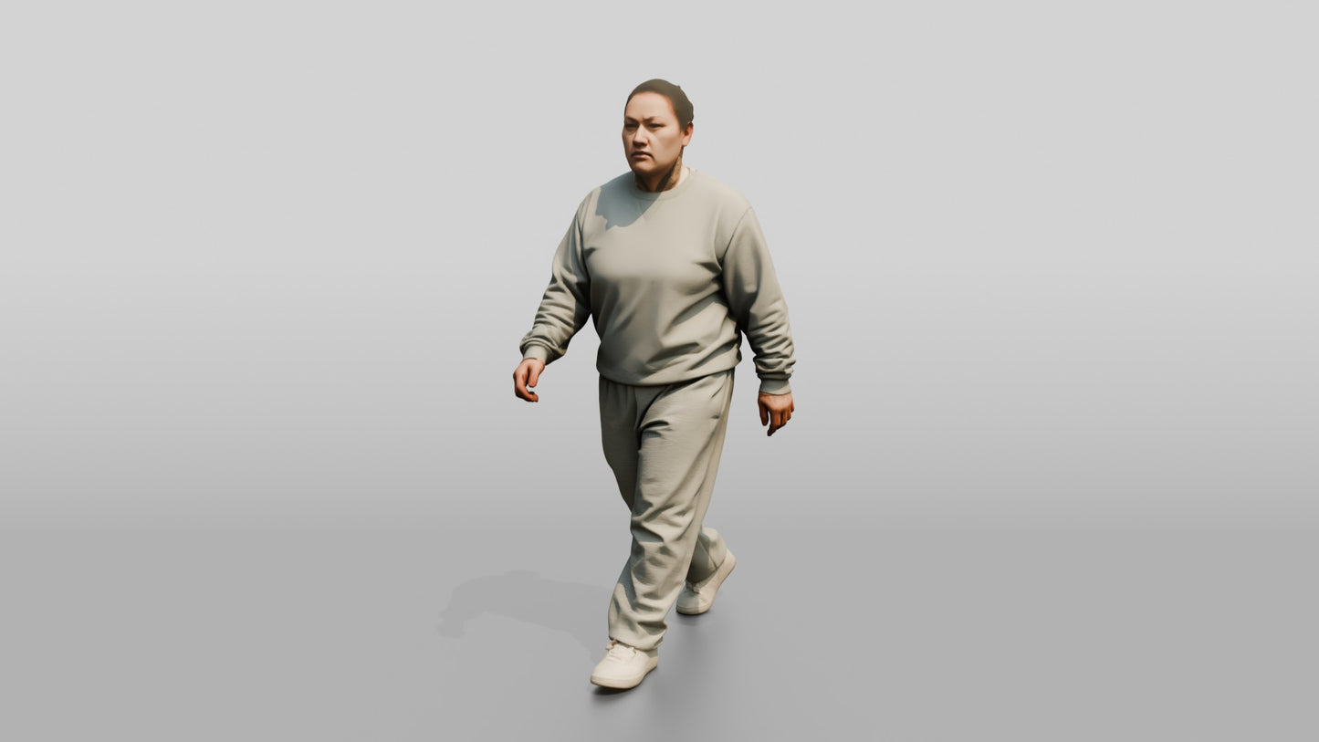East Asian Female Prisoner in a Grey Crewneck Sweatshirt