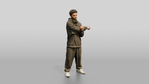 Man Stretching Arms in Oversized Hoodie - 3D character model, view 1