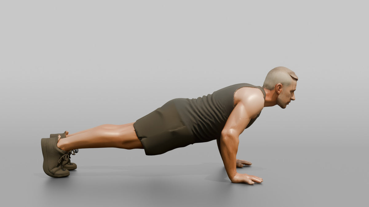 Bodyweight Athlete Man At The Bottom Of A Push-up - 3D character model, view 2