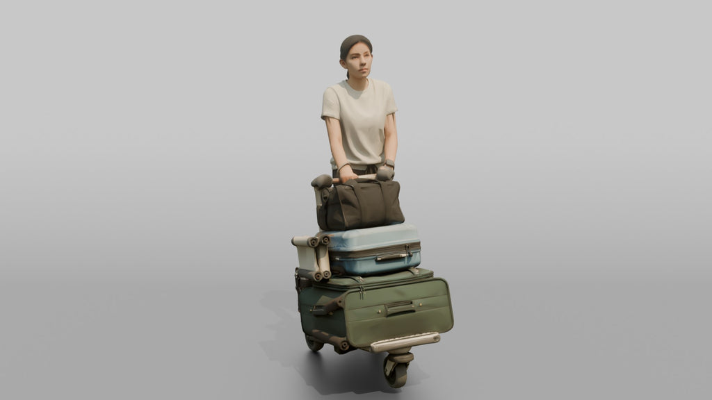 Traveler Pushing A Luggage Cart