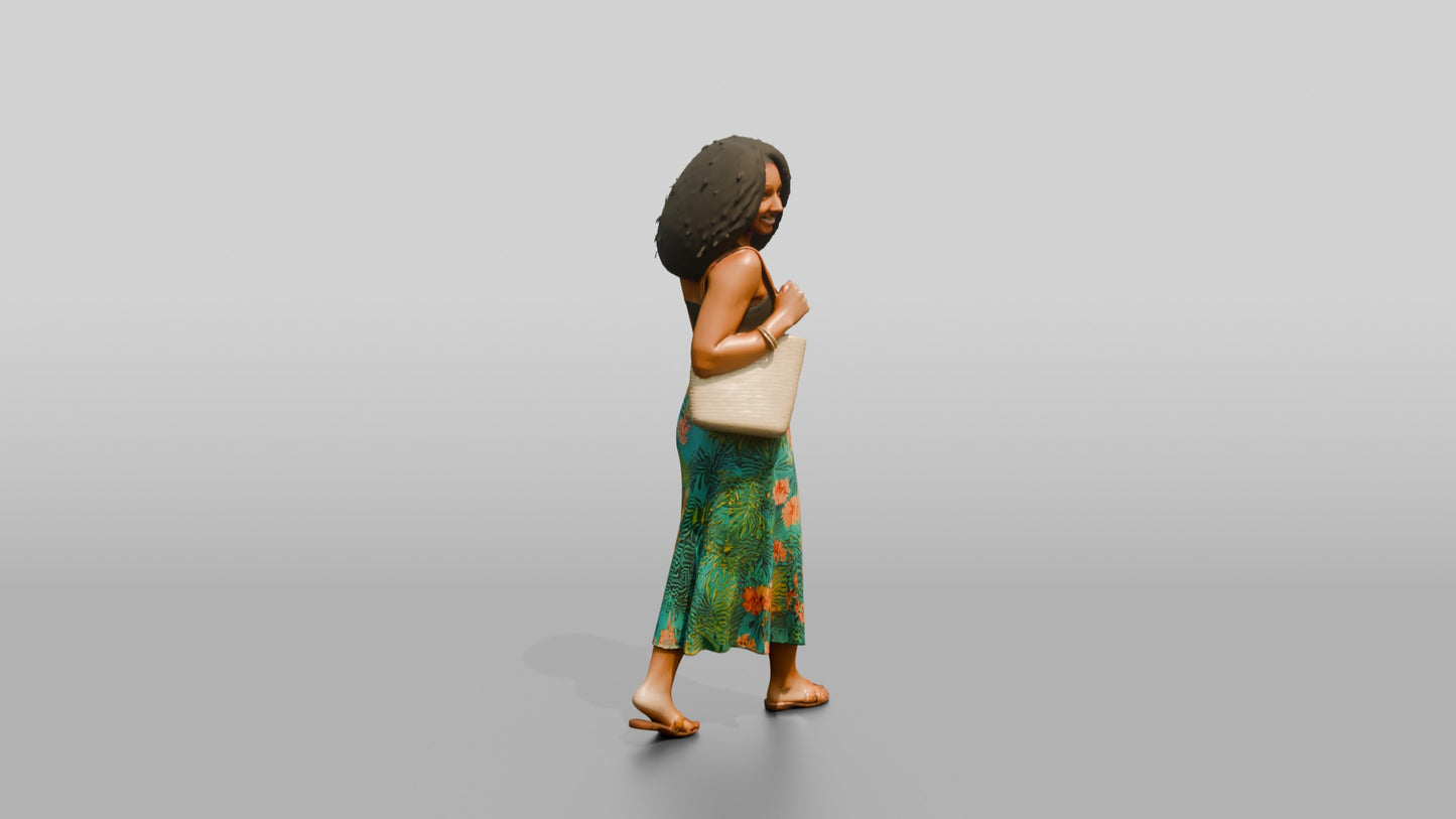 Afro-Latina Girl in Tropical-Print Skirt