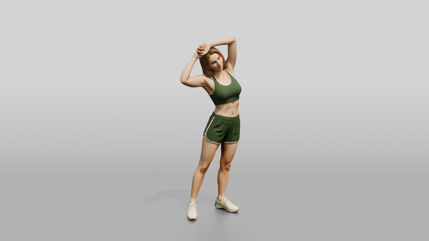 Athletic Woman Stretching in Green Sports Shorts