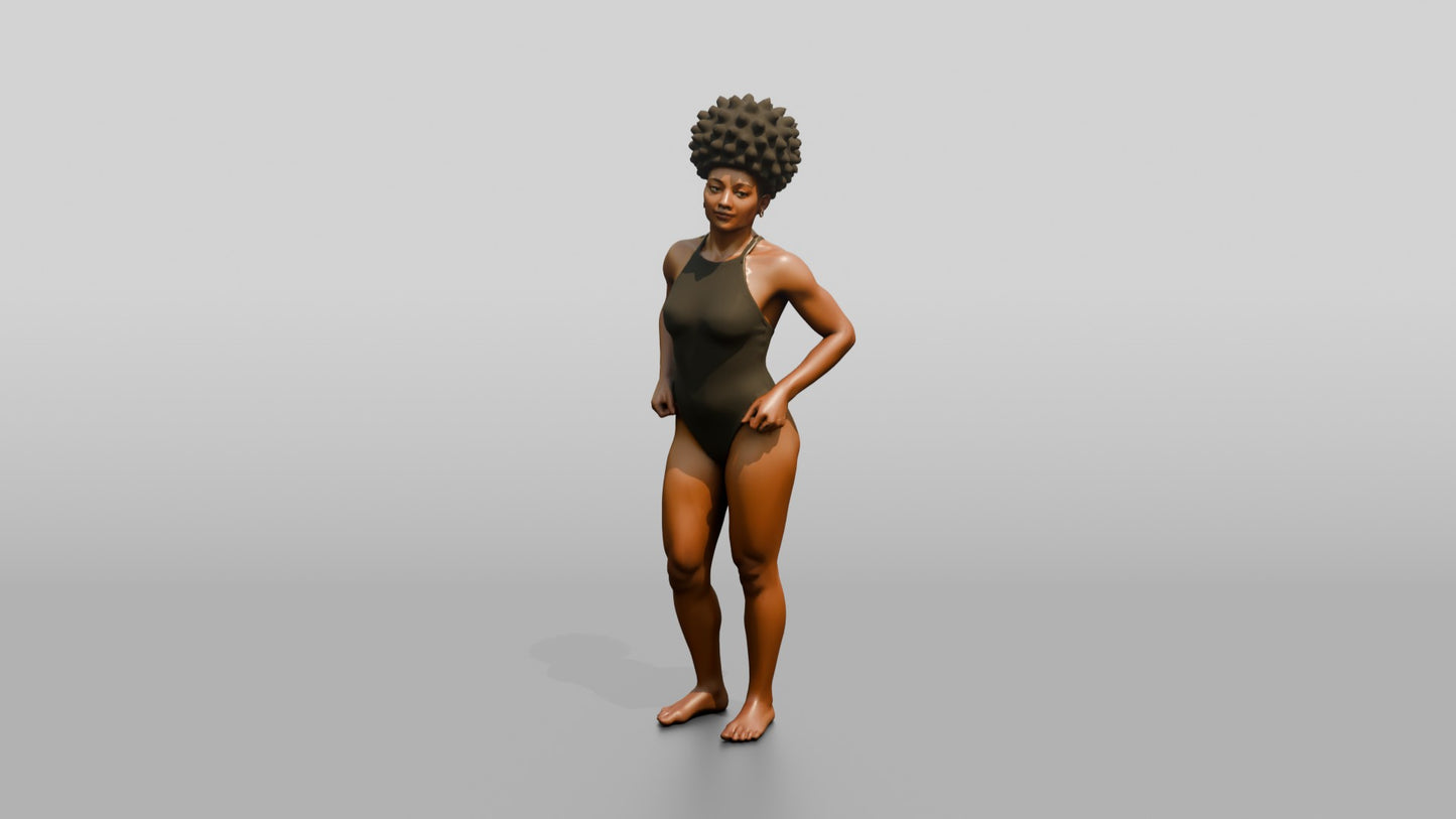Black Woman in Olive One-Piece Swimsuit Hand on Hip