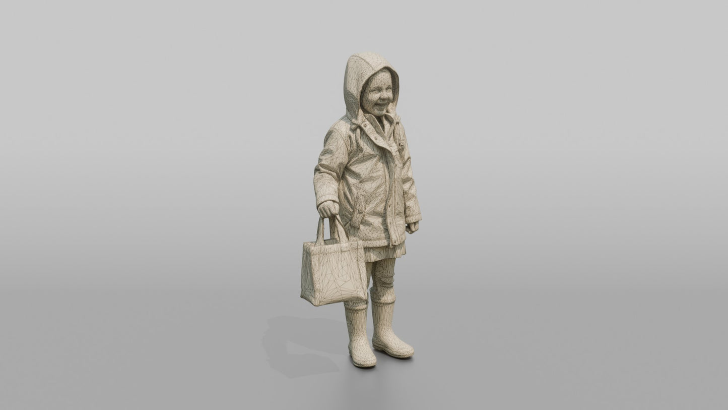 Dutch Girl Playing in a Yellow Raincoat