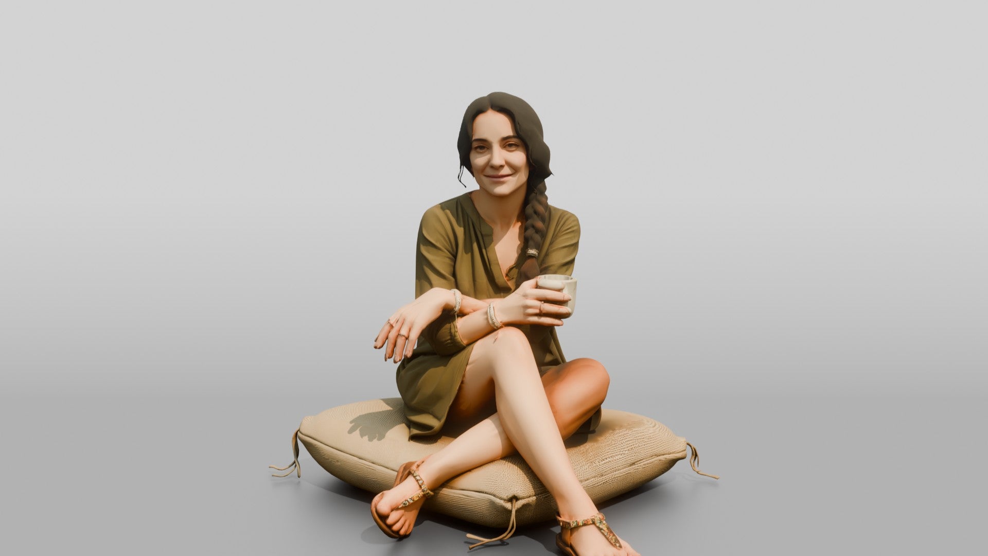 Woman Sitting Cross-Legged in Olive