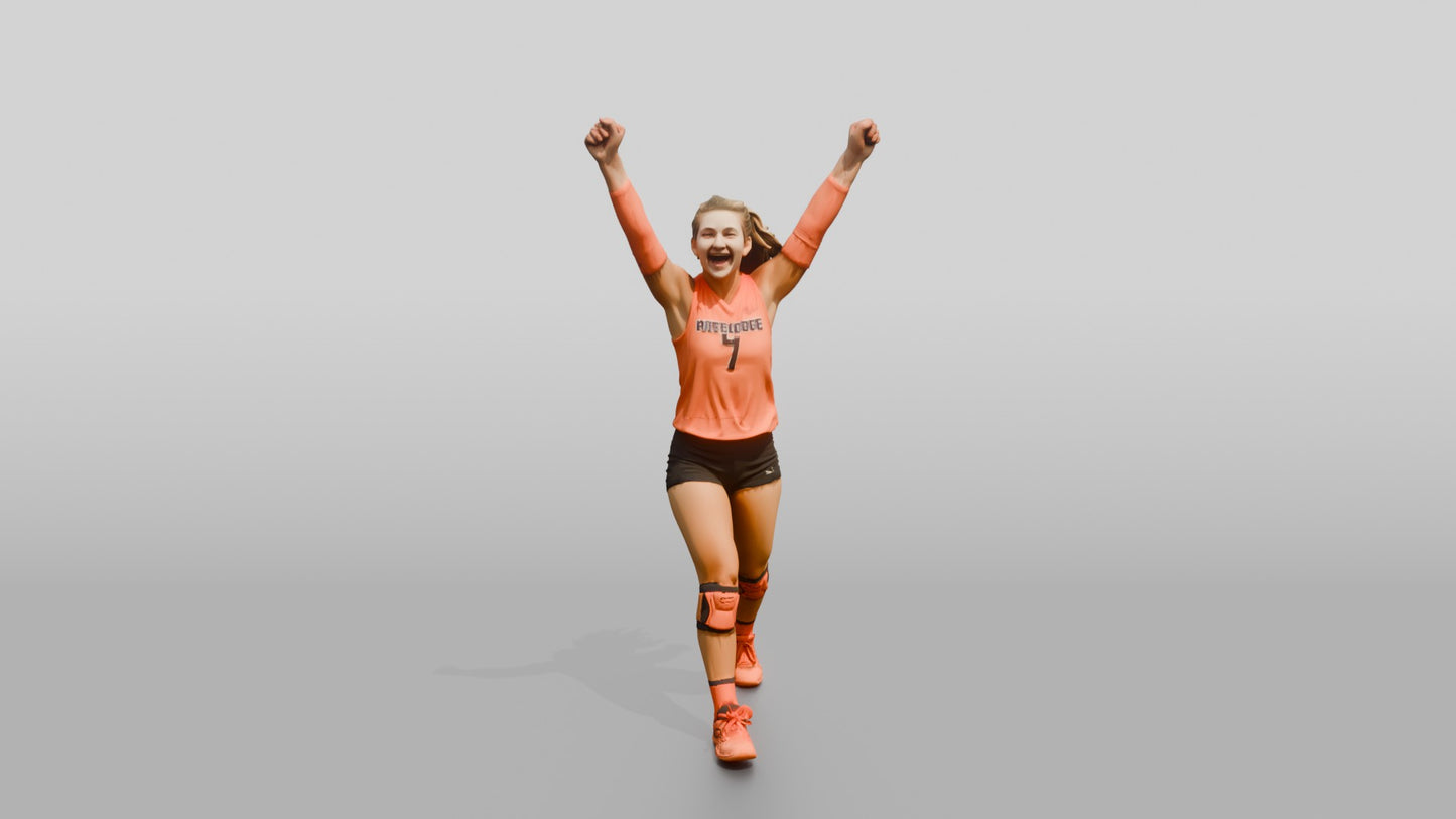 Caucasian Female Volleyball Player in Neon Orange Jersey