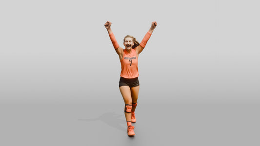 Caucasian Female Volleyball Player in Neon Orange Jersey - 3D character model, view 1