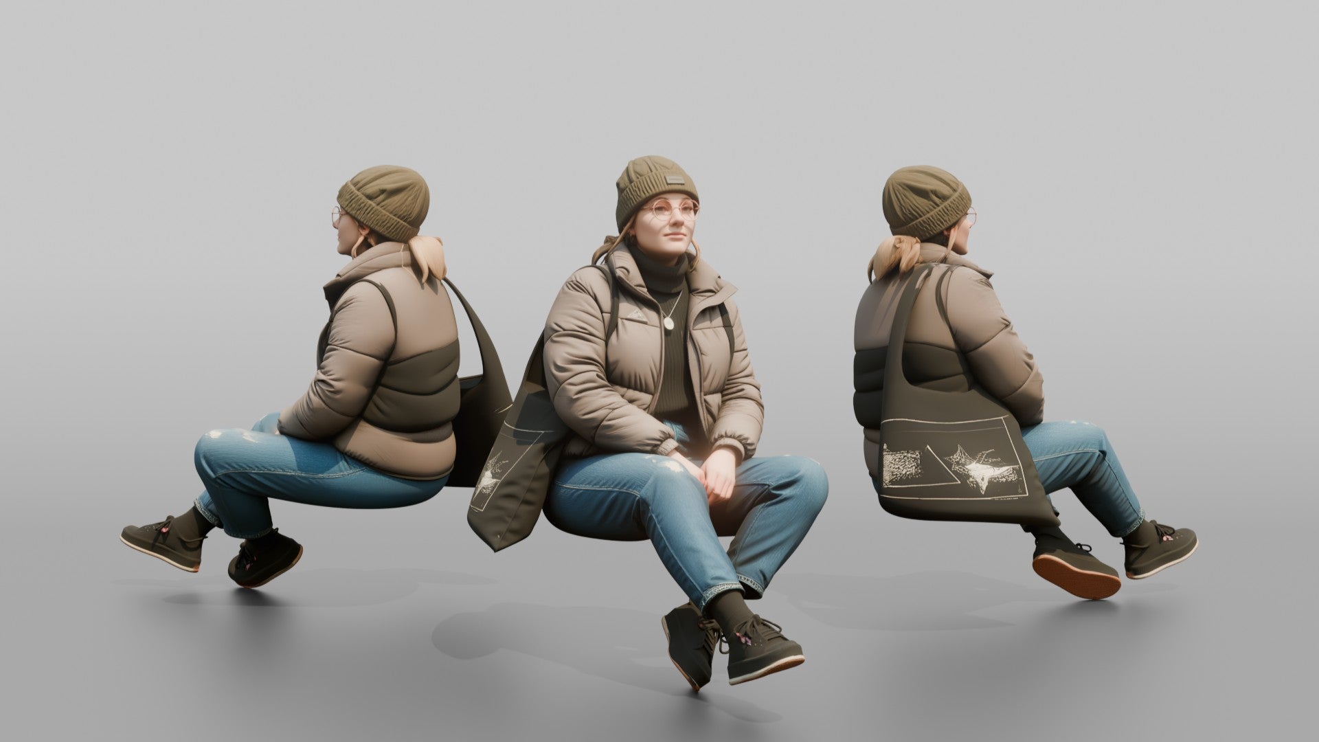 Scandinavian Teenage Girl Sitting in a Puffer Jacket