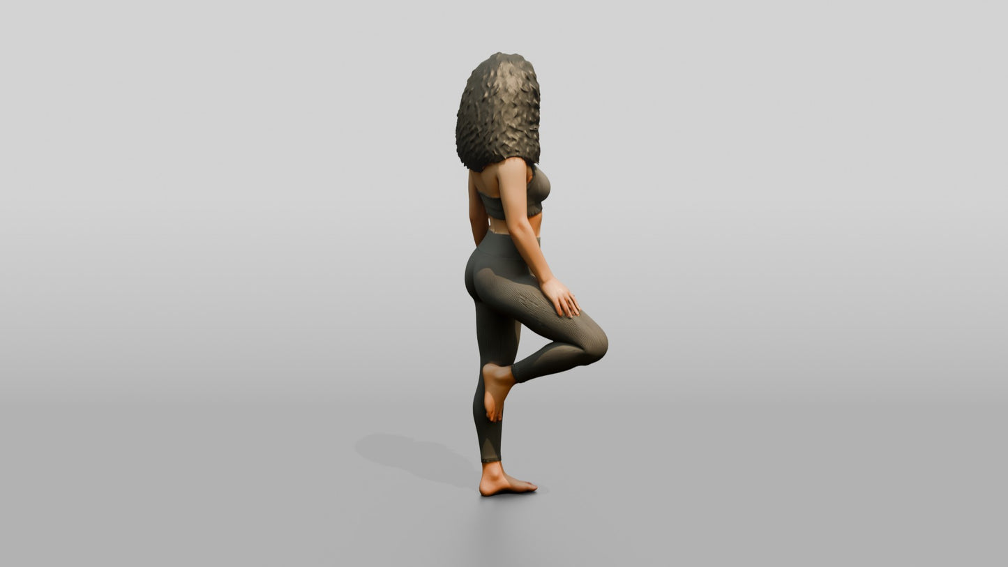 Curly-Haired Woman in Olive Activewear in Tree Pose