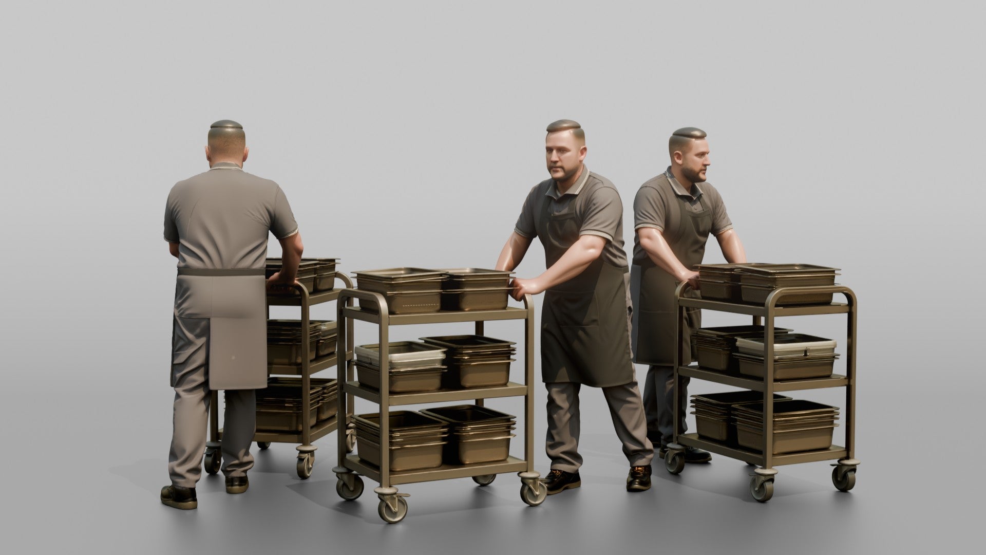 Mess Attendant Pushing a Food Trolley