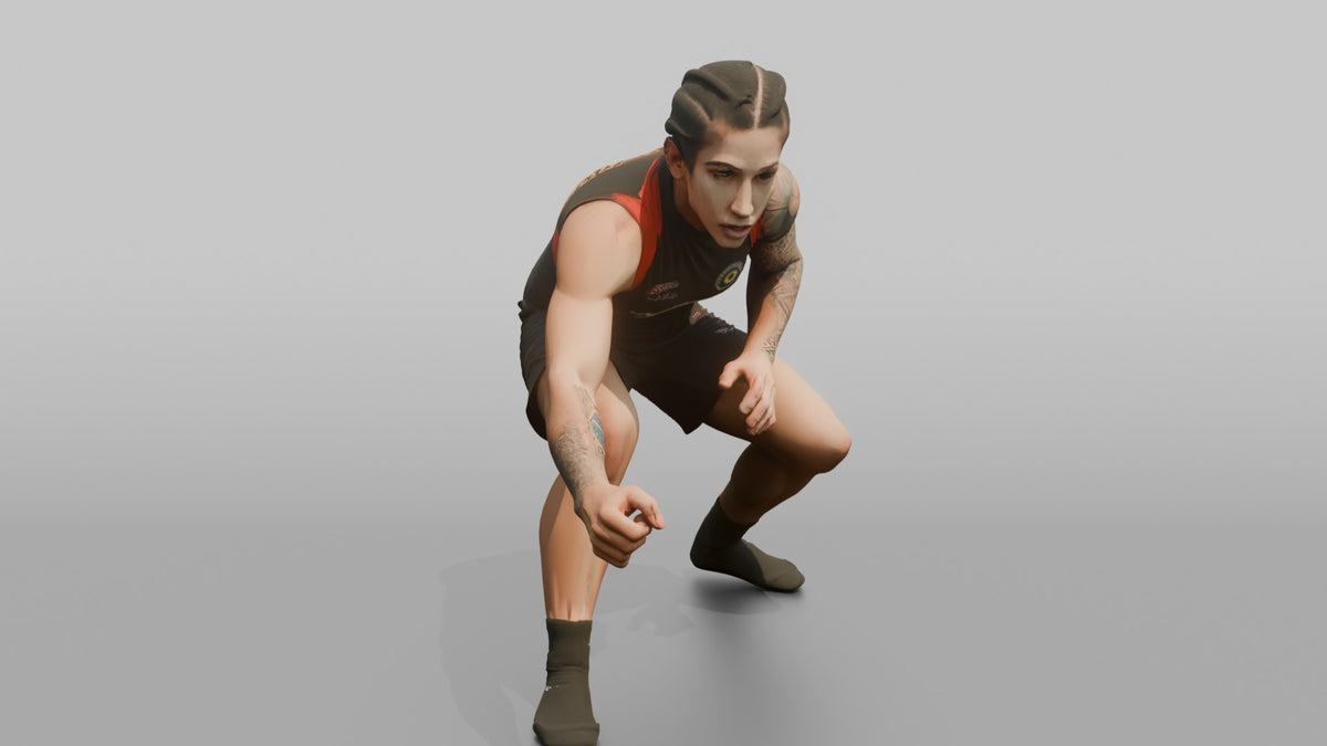 BJJ Fighter Crouched Stance Shooting for an Ankle Pick - 3D character model, view 2