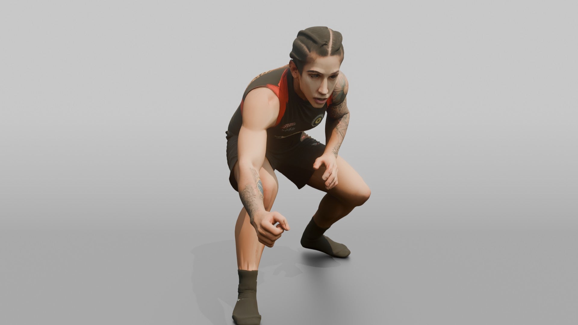 BJJ Fighter Crouched Stance Shooting for an Ankle Pick