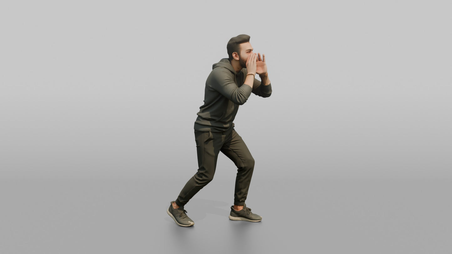 Protester Man Shouting Through Cupped Hands