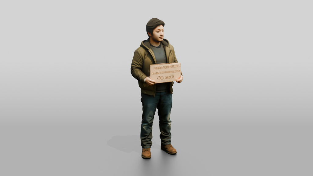 Homeless Man Holding Out a Cardboard Sign
