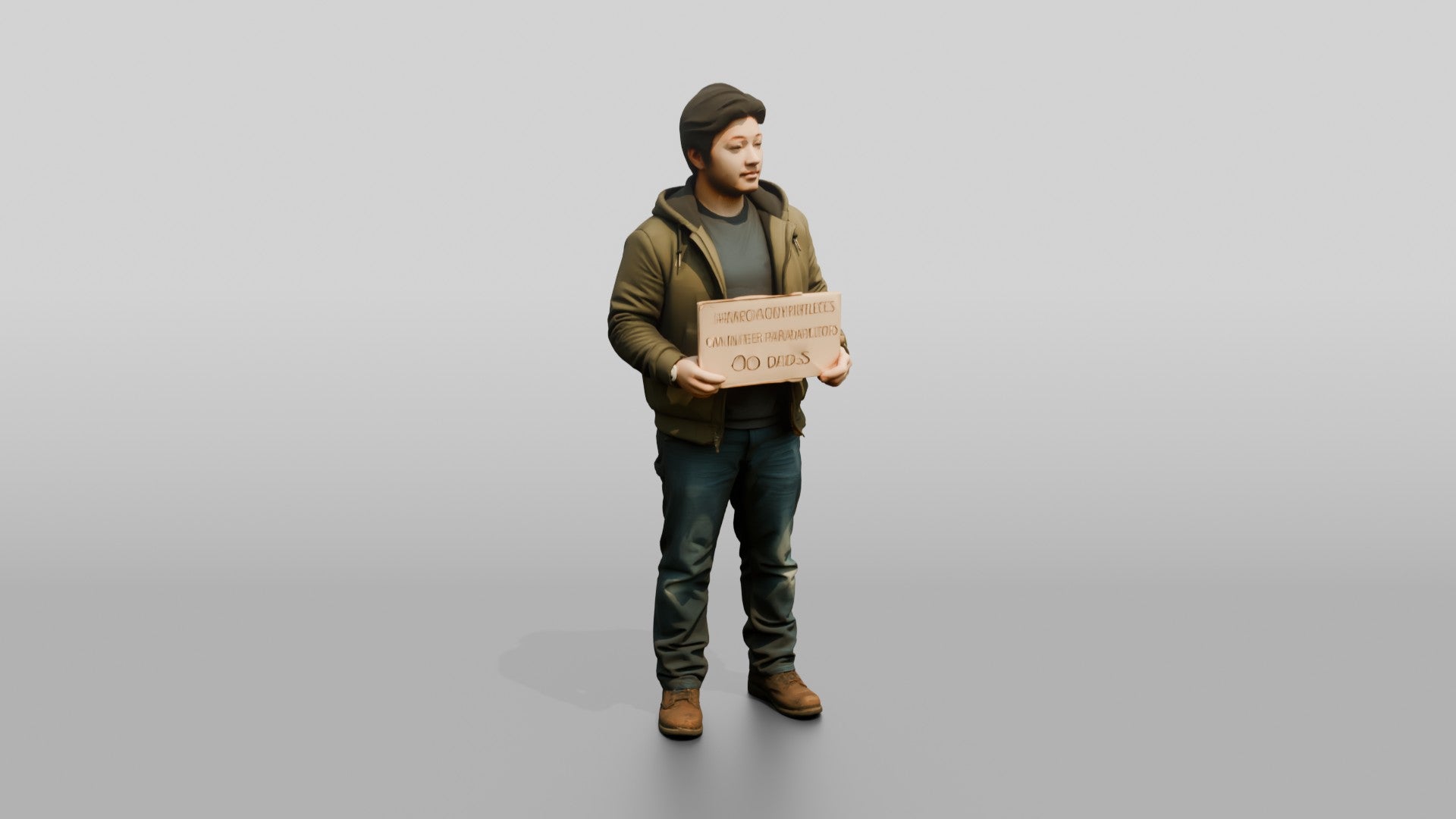 Homeless Man Holding Out a Cardboard Sign