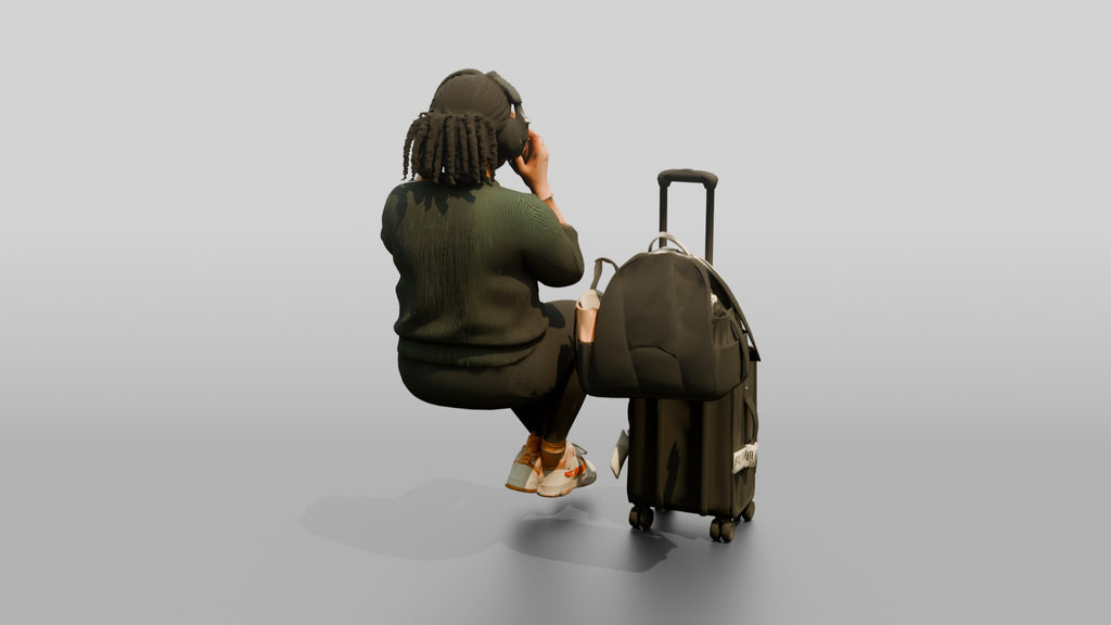 Plus-Size Black Woman Seated with Headphones Drinking Coffee