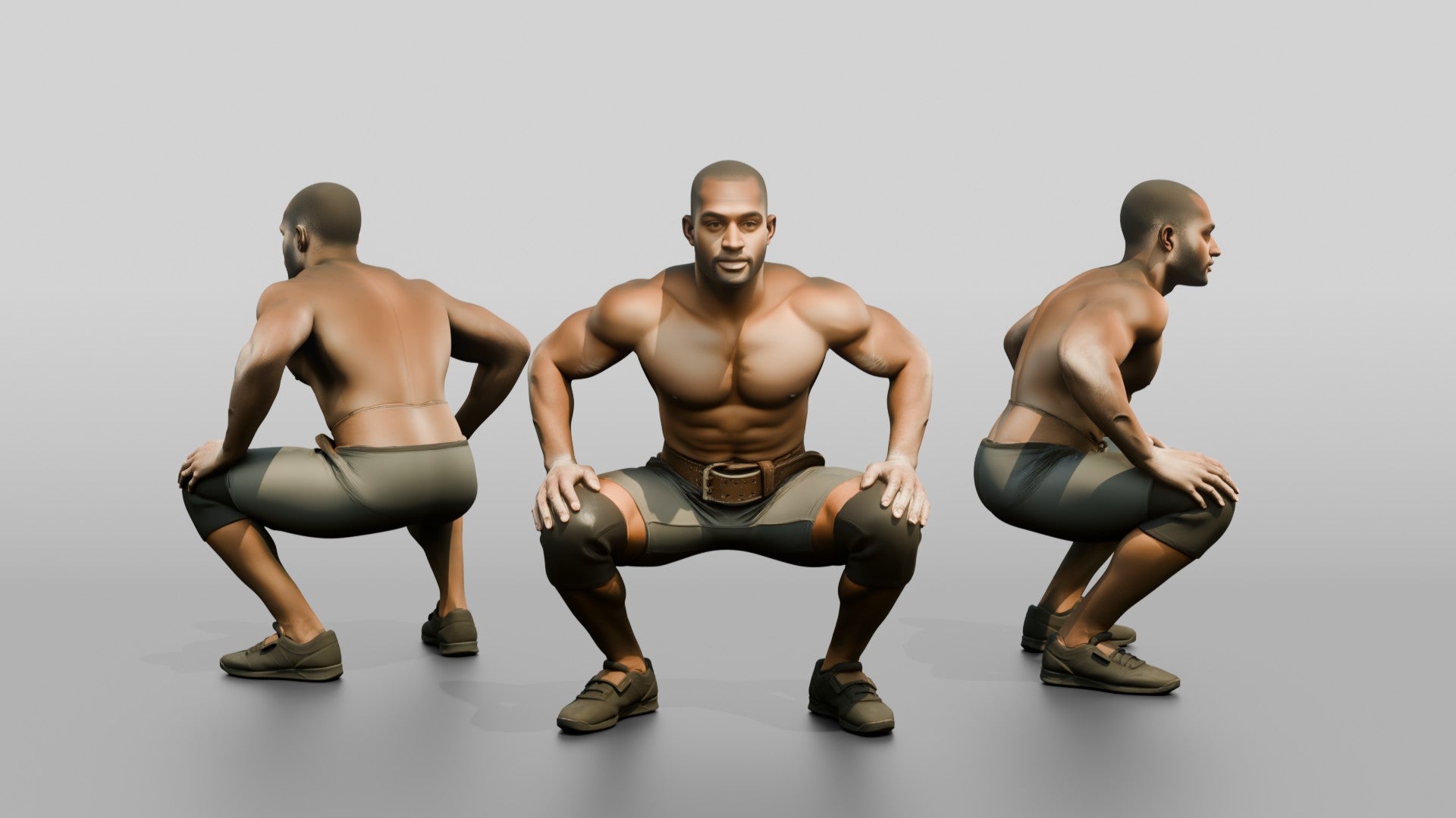Man Squatting with Chalk Residue