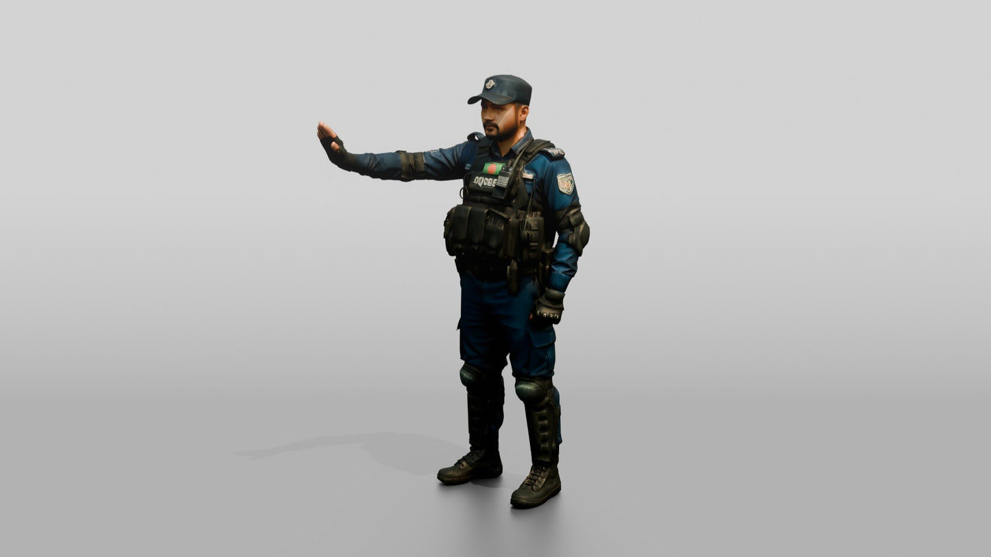 Riot Police Officer Gesturing Stop