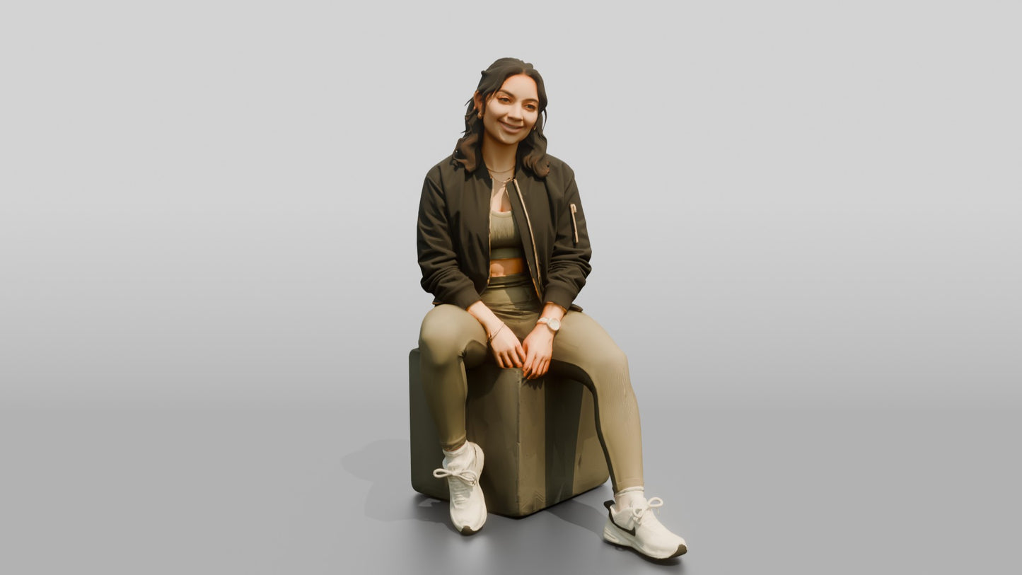 Latina Woman in Athleisure Set and Bomber Jacket