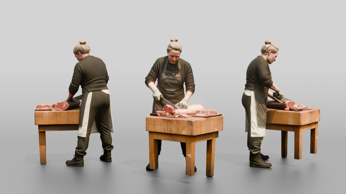 Butcher Cutting Ribeye Steaks - 3D character model