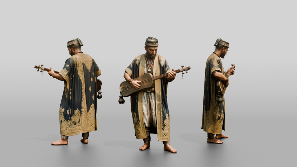 Gnawa Musician Playing Guembri Lute