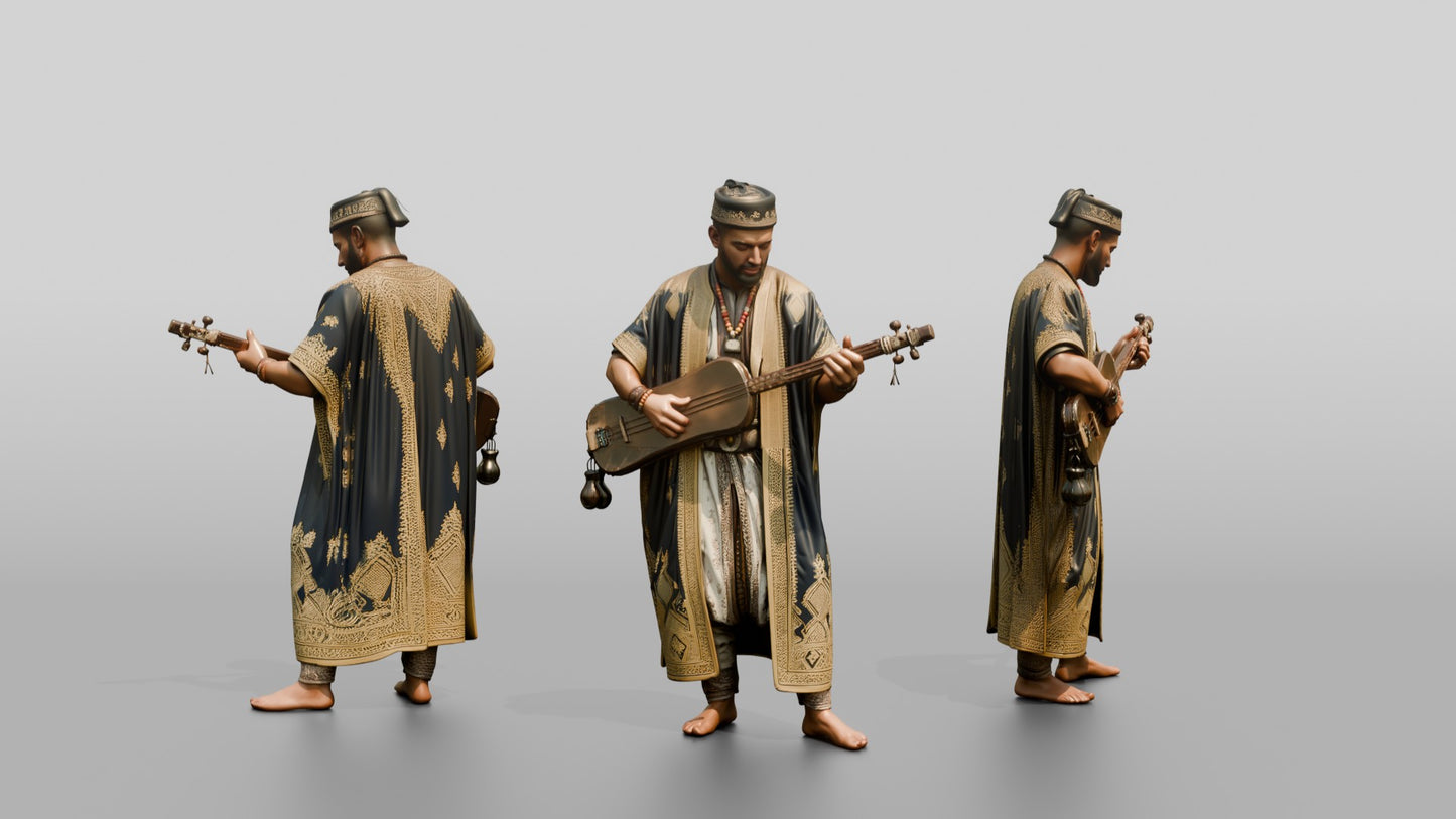 Gnawa Musician Playing Guembri Lute