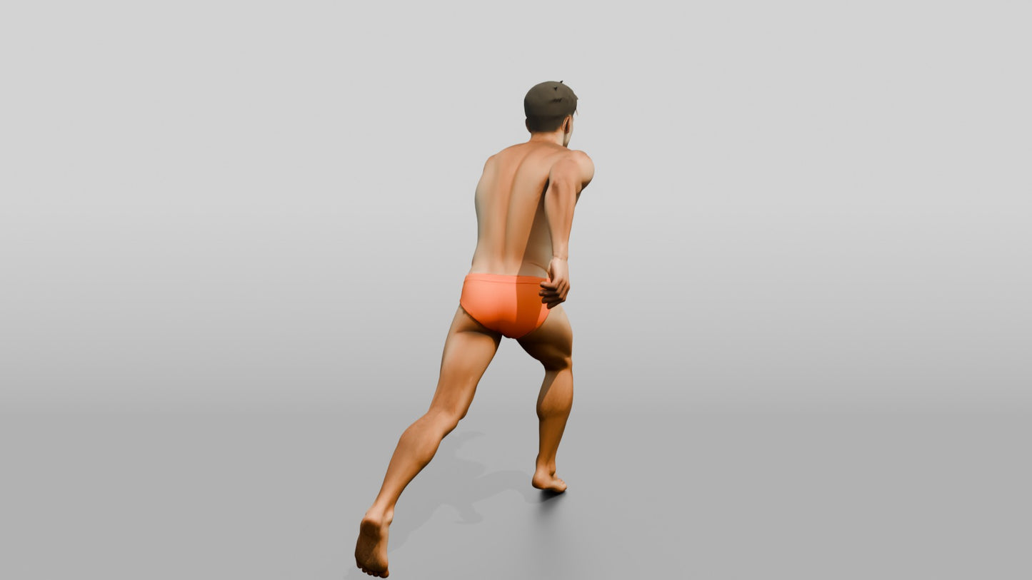 Mestizo Man in Bold Orange Swim Brief Stride