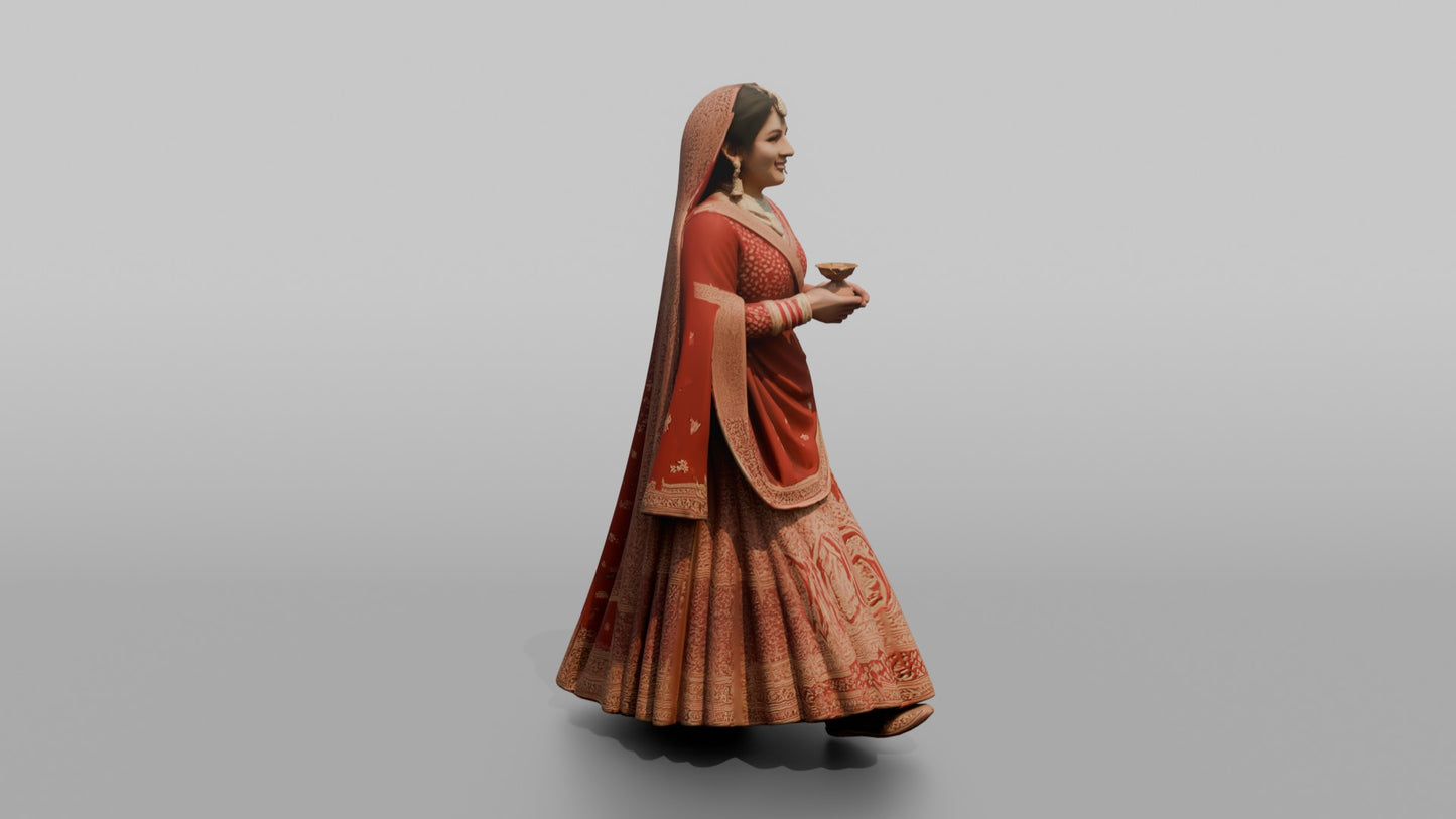 South Asian Bride Holding a Brass Oil Lamp