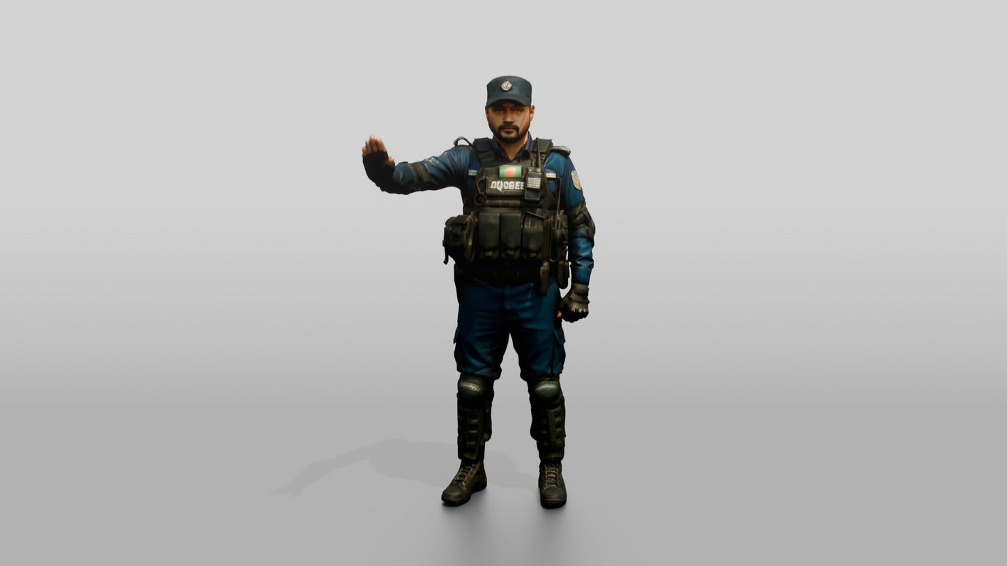 Riot Police Officer Gesturing Stop