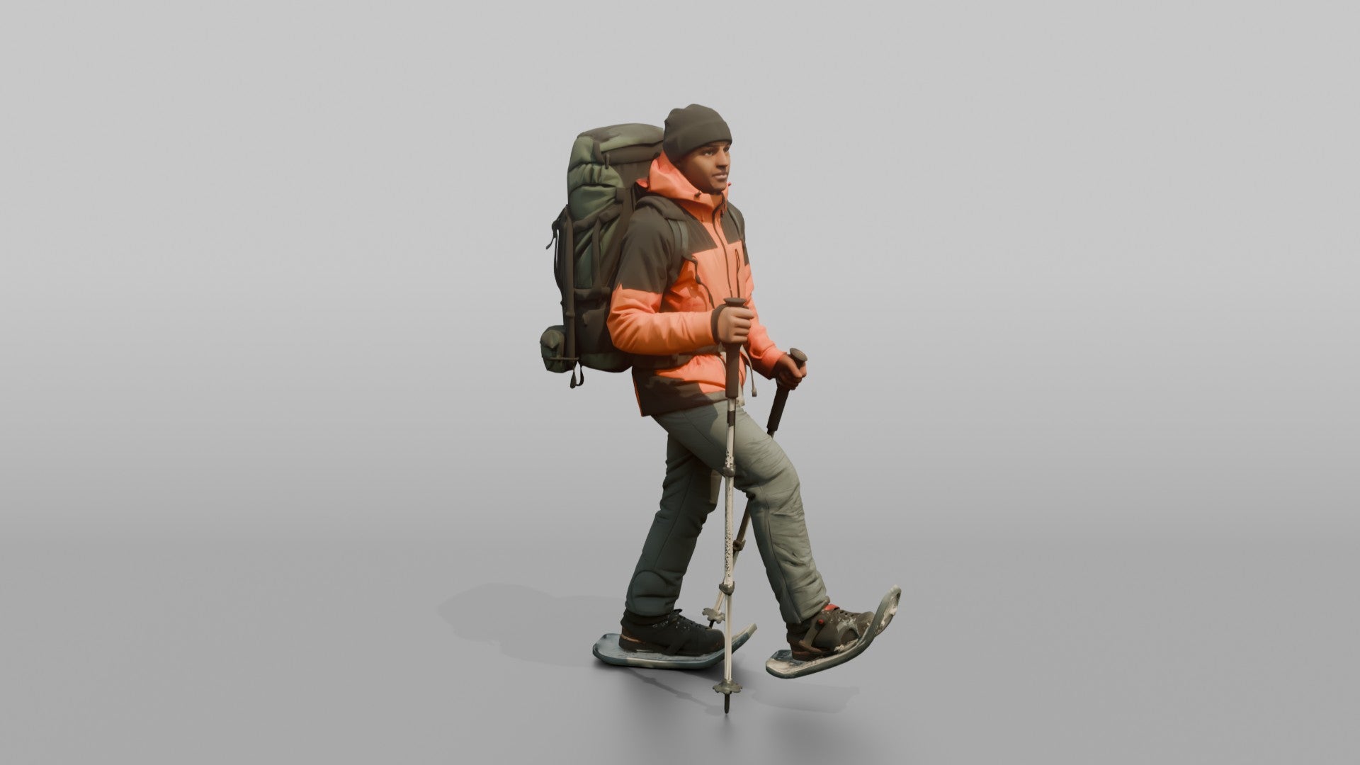 Winter Hiker Stepping Through Deep Snow