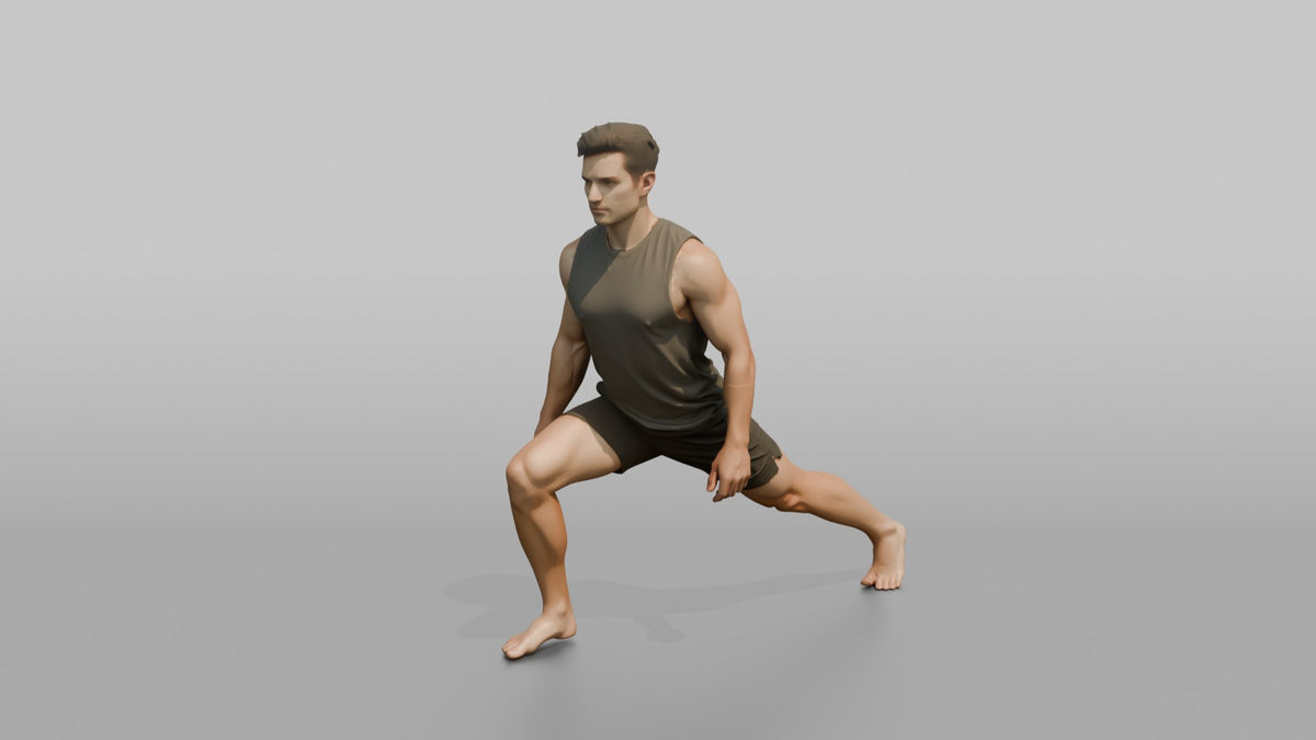 Fitness Influencer Man In A Low Lunge Position - 3D character model, view 4