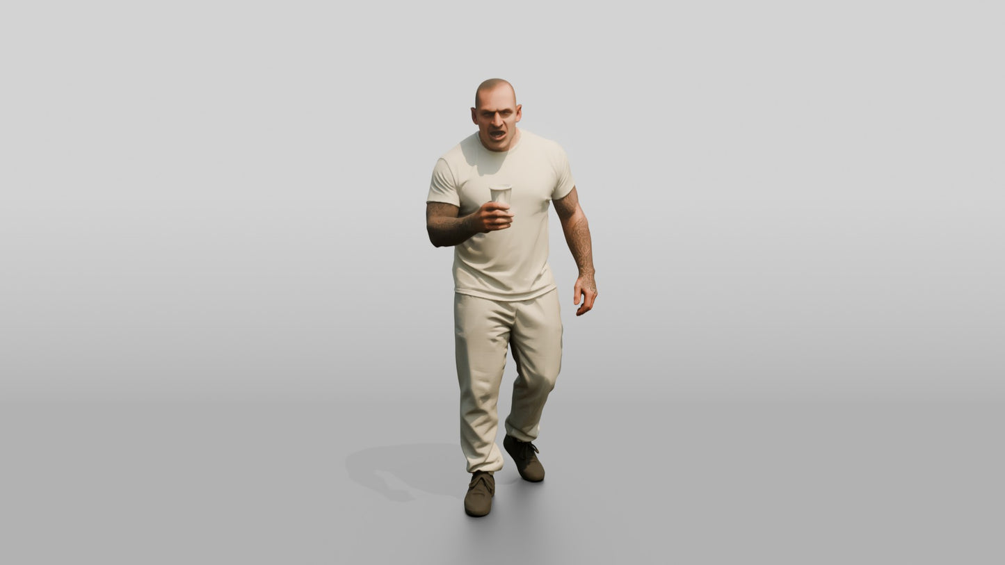 White Male Prisoner in a White T-shirt and Grey Sweatpants