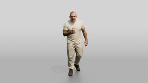 White Male Prisoner in a White T-shirt and Grey Sweatpants - 3D character model, view 1