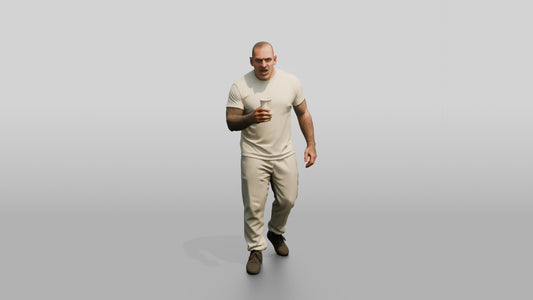 White Male Prisoner in a White T-shirt and Grey Sweatpants - 3D character model, view 1