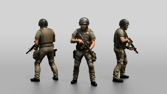 Riot Police Officer Holding Rifle