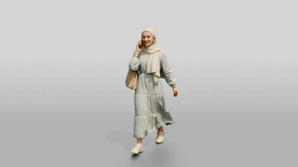 Slender Young Lebanese Woman in Hijab Walking and Texting