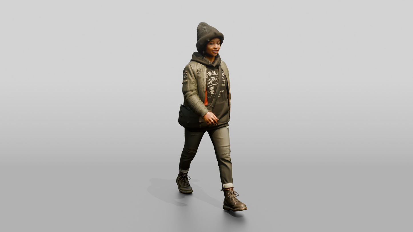African-American Woman in Bomber Jacket and Hoodie
