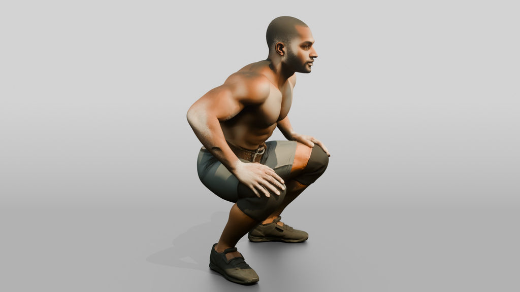 Man Squatting with Chalk Residue