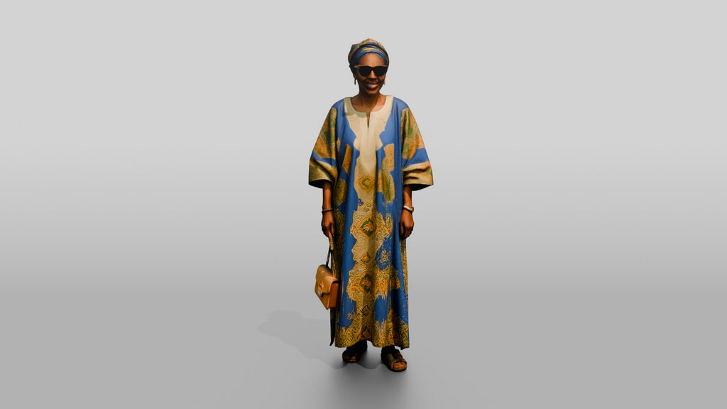 Elderly African Woman in a Patterned Boubou and Sunglasses