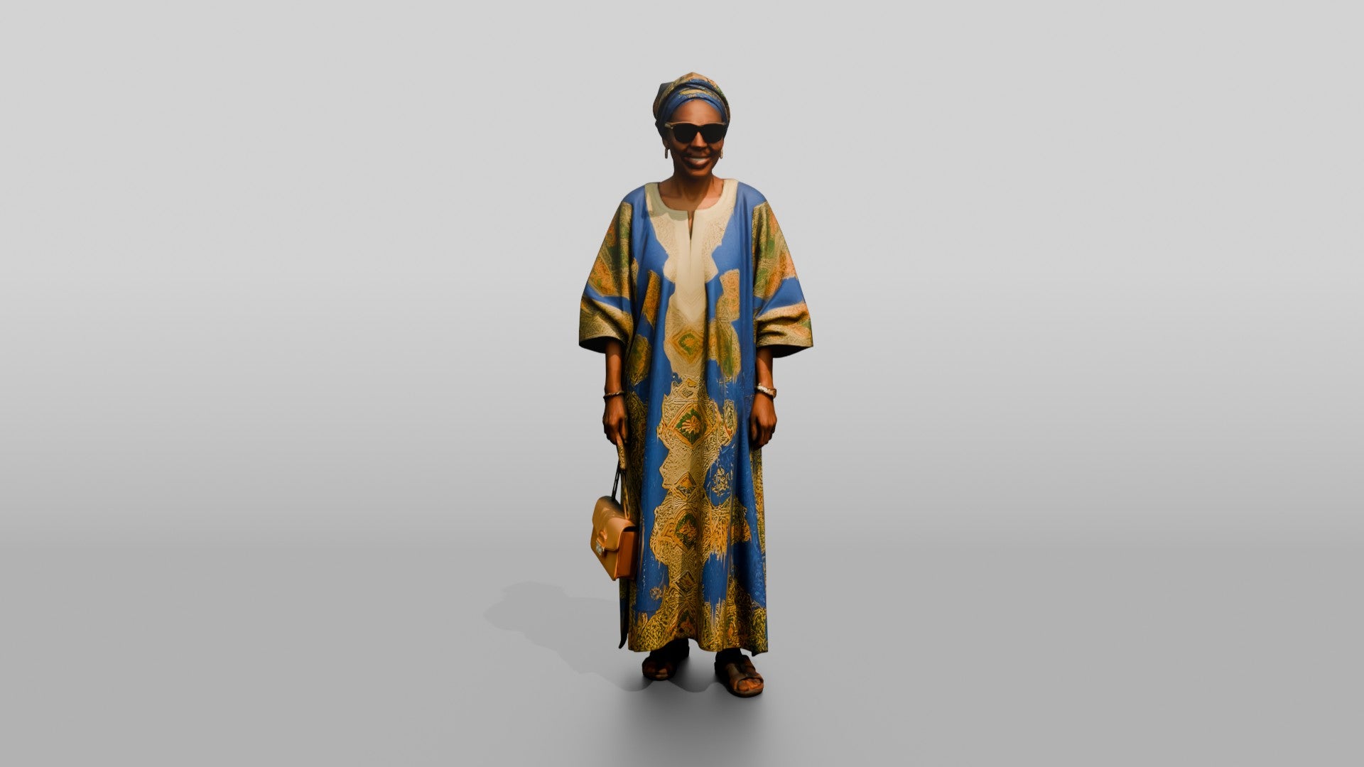 Elderly African Woman in a Patterned Boubou and Sunglasses