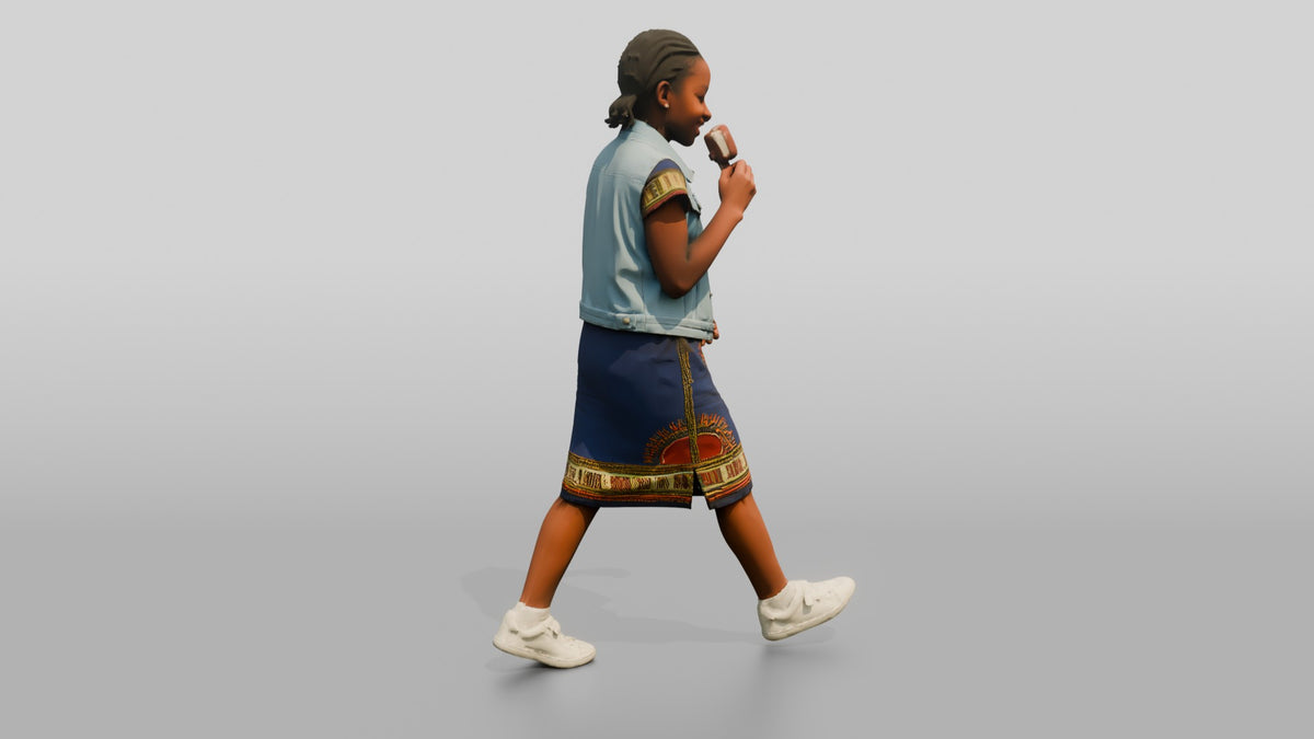 African Girl Eating an Ice Cream Bar - 3D character model, view 2