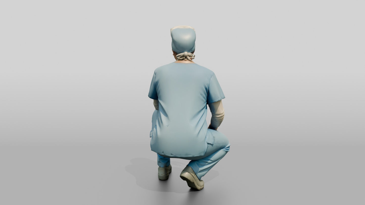 Middle-Aged White Woman Doctor Crouching
