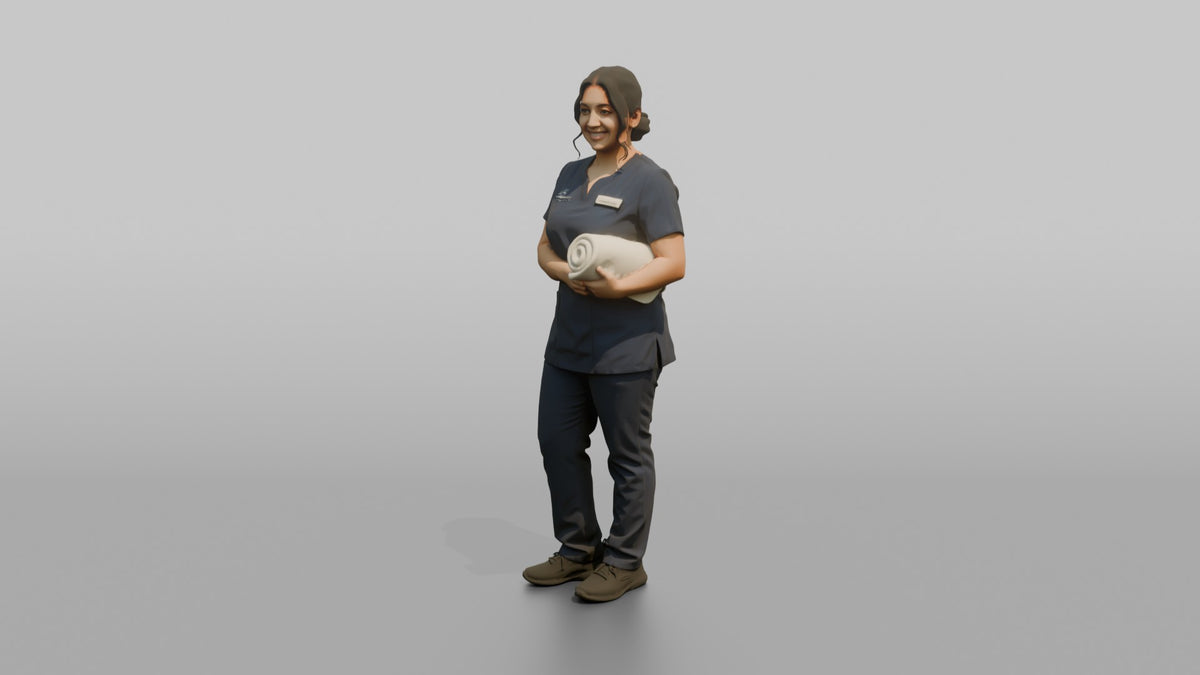 Esthetician Woman Holding A Rolled Hand Towel - 3D character model, view 4