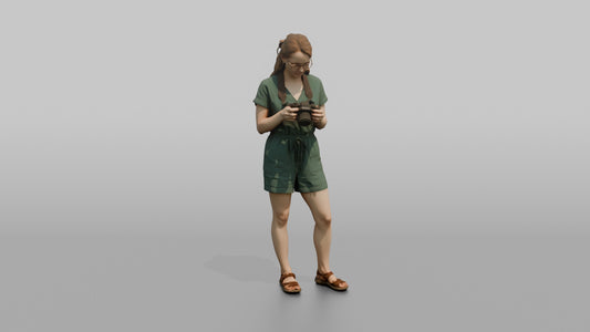 Vacationer Reviewing Captured Photos - 3D character model, view 1