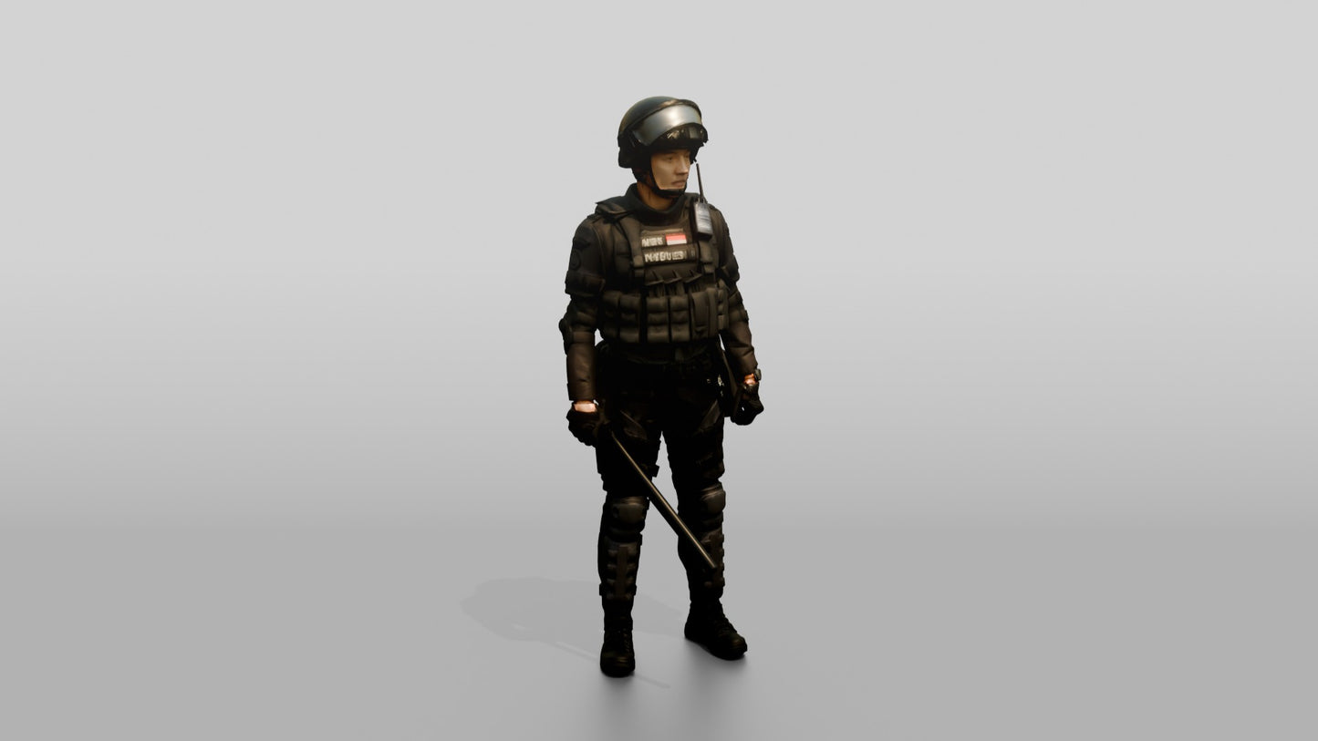 Riot Police Officer Standing in Gear